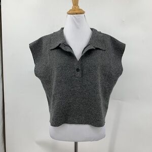 ZARA wool blend cropped polo vest Women’s medium gray